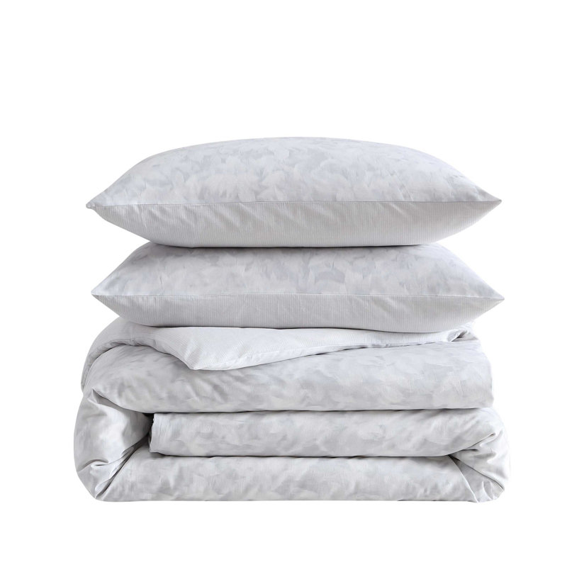 Vera Wang Nebulous Flower Cotton Reversible Grey Duvet Cover Set, King Duvet Cover + 2 King Shams