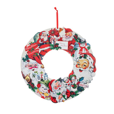 Nostalgic 18" Wooden Wreath - Vintage Santa Claus