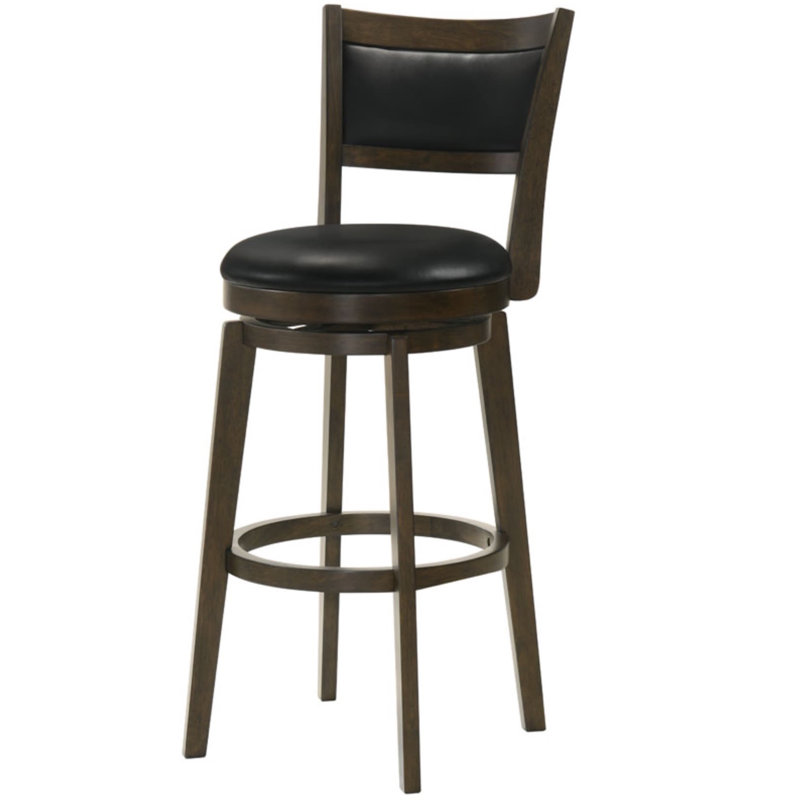 Faux Leather Swivel Stools Set of 1 with High Backrest & Solid Wood Legs & Wrap-around Footrest for Kitchen Island, Pub