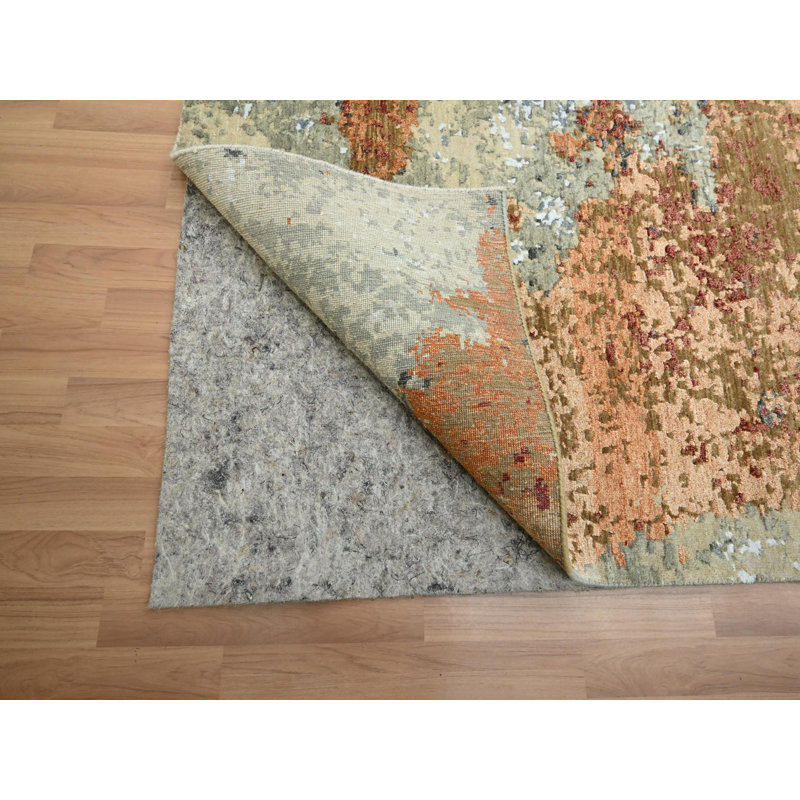 Tapis oriental rectangulaire en laine orange noué à la main 9 pi 0 po x 12 pi 2 po - MOA10283146