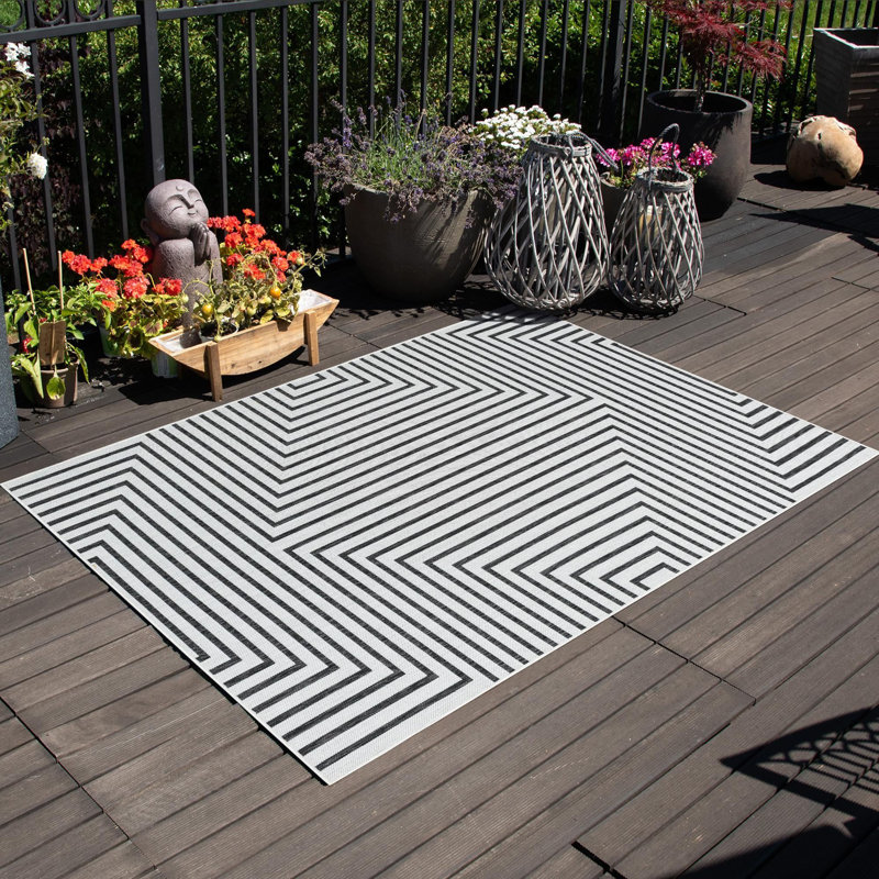 Tapis contemporain de couleur blanche et noire Odawa, Rectangle 2 pi x 3 pi 1 po