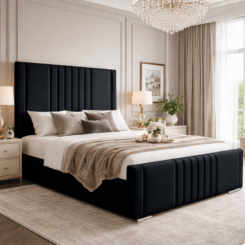 Upholstered Bed, Black, Single (3')