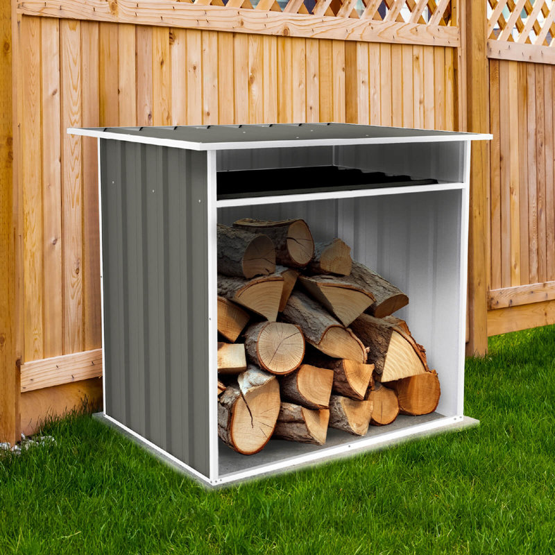 Rangement à bûches en acier galvanisé l 4 pi x P 2,5 po x H 3,7 po Absco Woodstore, Gris terrain boisé