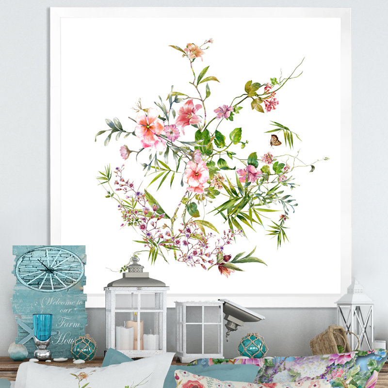 Elegant Botanical Summer Expression III - Peinture, H 36 po x l 36 po, Cadre photo blanc