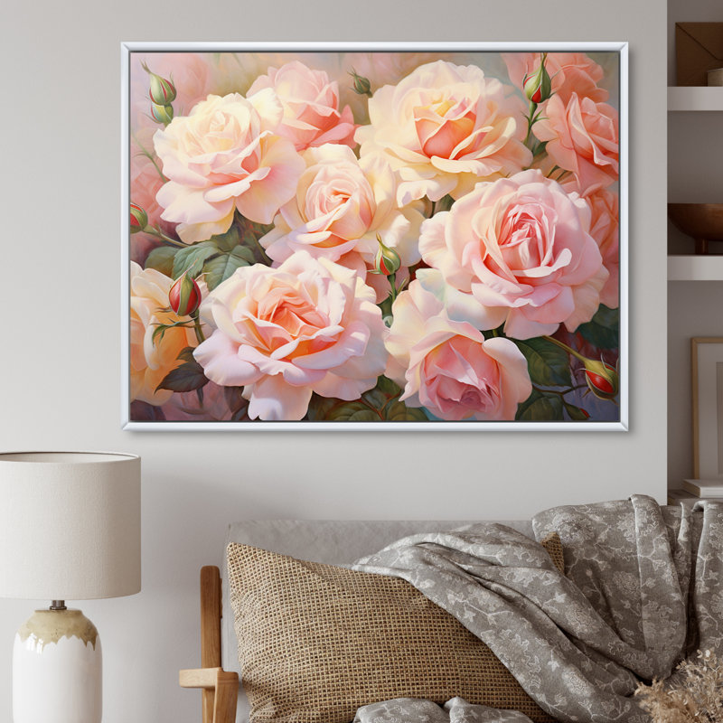 Roses roses, impression romantique, H 12 po x l 20 po x P 1 po, Cadre flottant blanc