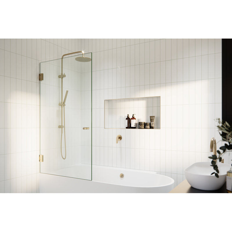 Albedo 34 in. x 58 in. Fully Frameless Glass Bathtub Shower Door, Brushed Bronze