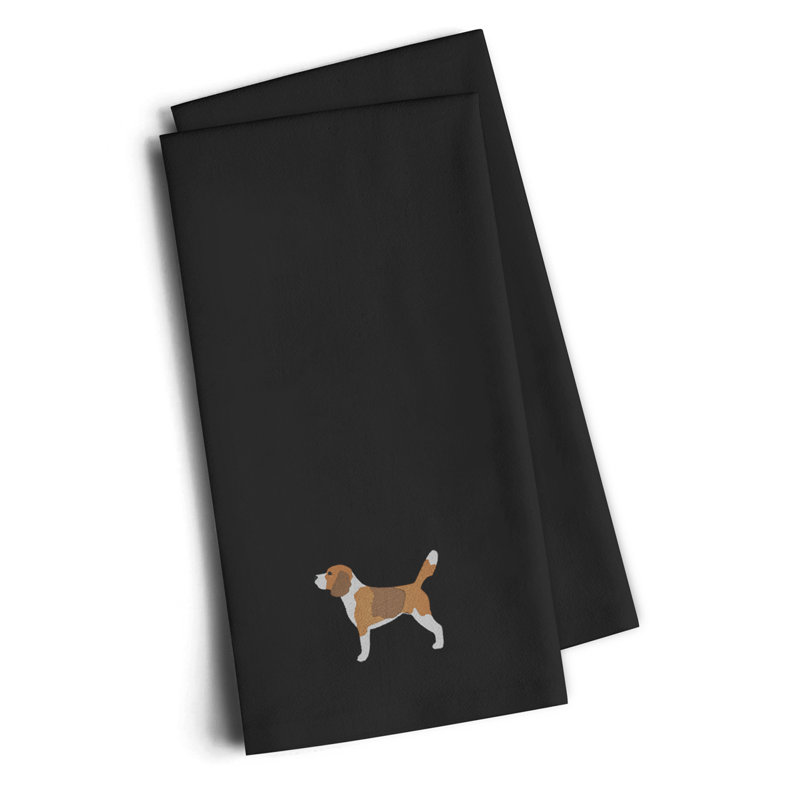 Serviette à thé de cuisine brodée beagle, Noir, H 25 po x l 16 po x P 0,1 po