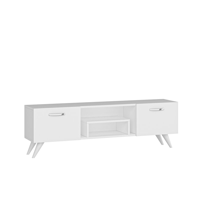 Meuble télé moderne blanc avec tablettes 59,1 po x 16,4 po x 11,6 po | Panneau de particules 100% enduit de mélamine pour plus de durabilité | Design scandinave, rangement supplémentaire pour le salon et le centre de divertissement