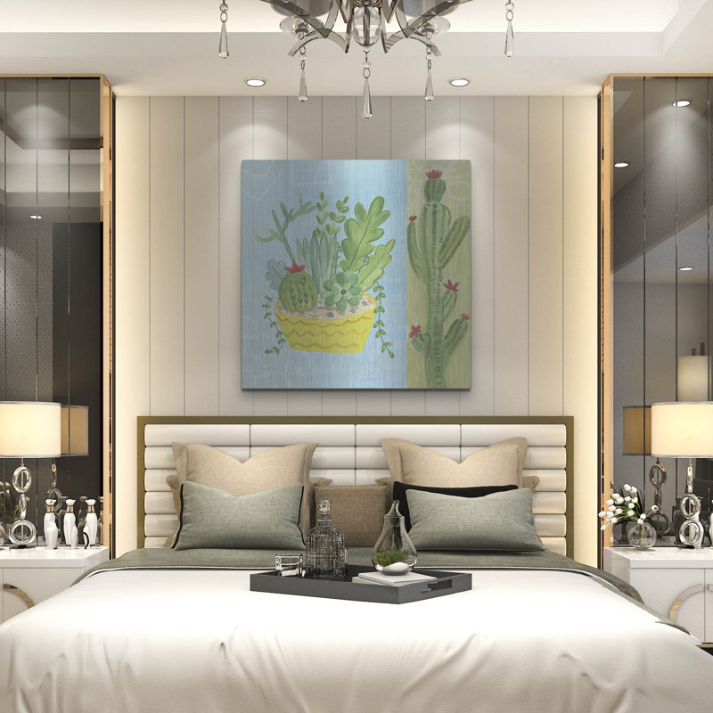 Art mural en métal luxueux «Cacti Garden 4 No Birds and Butterflies» par Farida Zaman, 36 po x 36 po, H 36 po x l 36 po