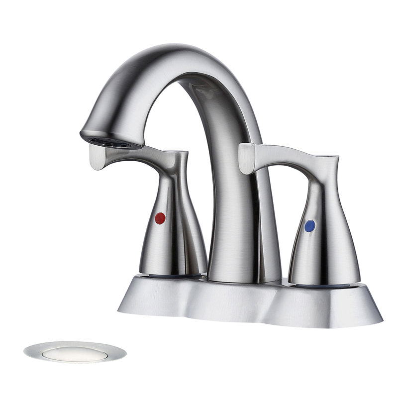2 Handle 4 Inch Centerset Bathroom Sink Faucet With Pop-Up Drain, Brushed Nickel