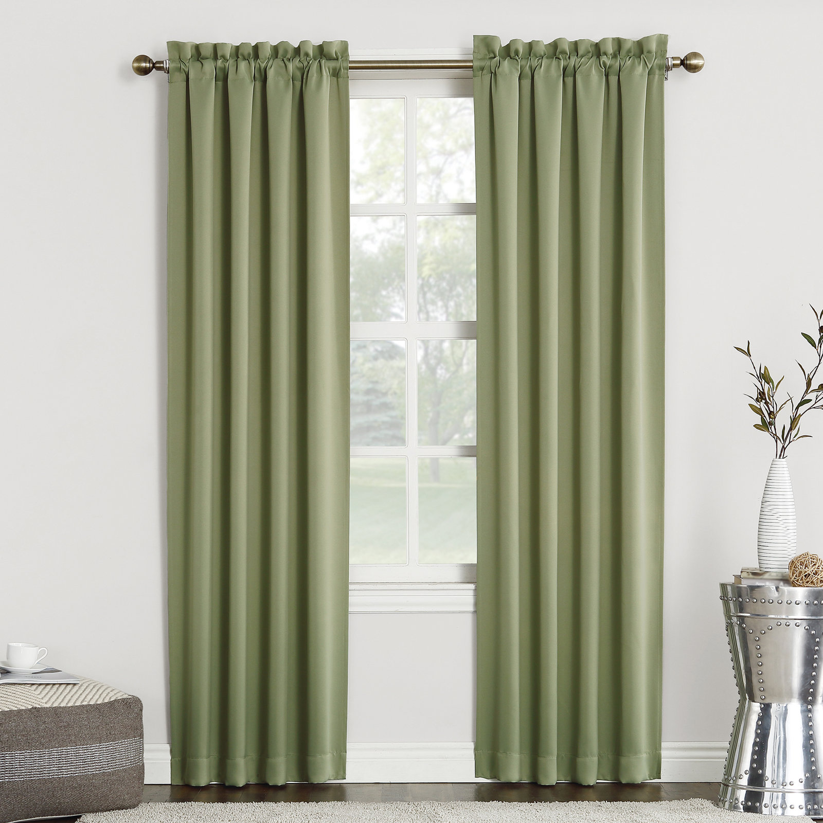  Thermal Blackout Rod Pocket Curtain Panel, Sage Green, 40" W x 95" L
