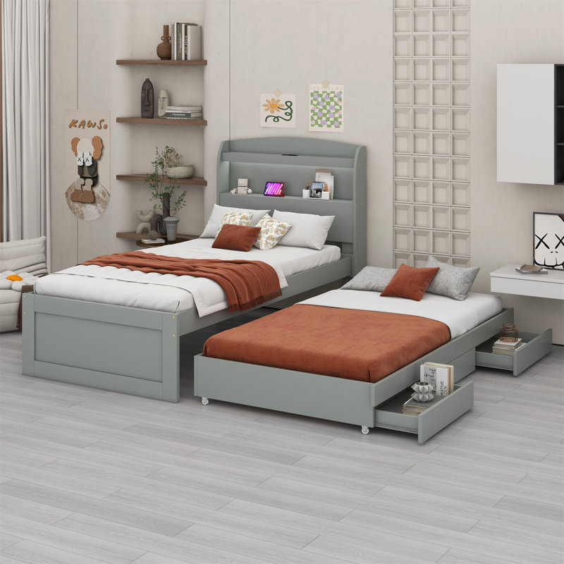 Lit avec rangement Myquisha, gris