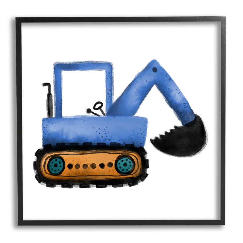 «Blue Construction Excavator véhicule» par Elizabeth Medley - impression, Giclée encadrée noir minuit