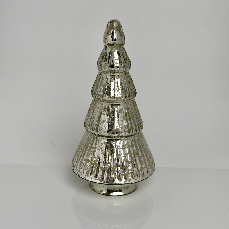 Large mercury glass Christmas tree, H 12 po x l 4,25 po x P 4,25 po, Argent argent