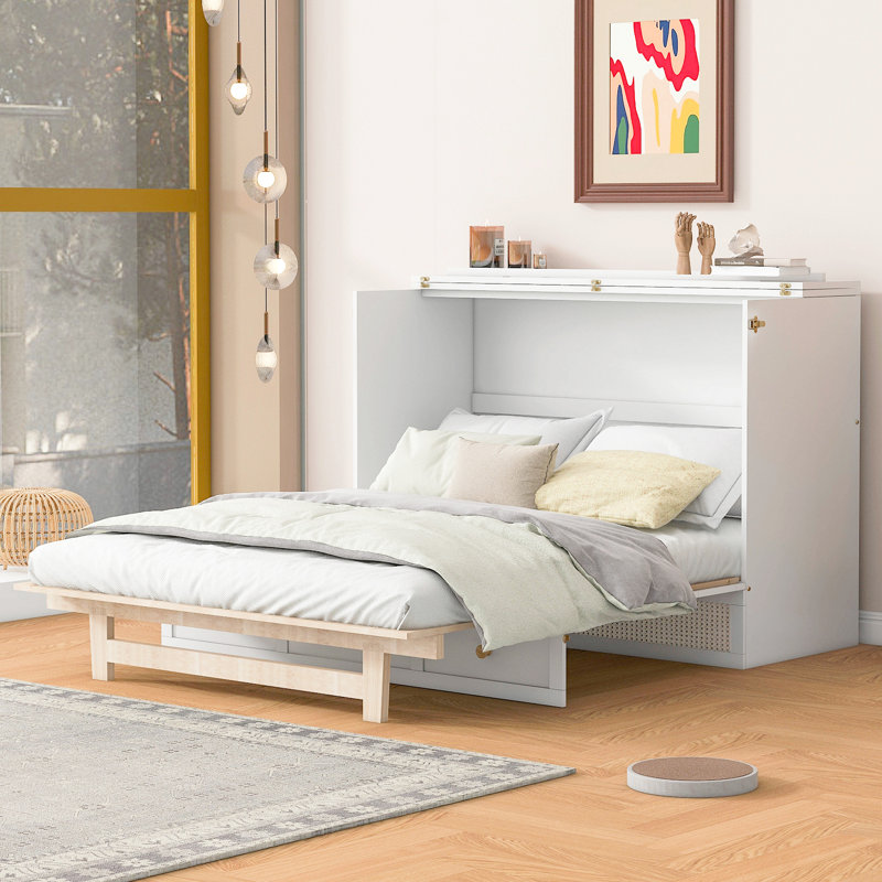 Lit escamotable avec grands tiroirs Murphy, Lit double, Blanc