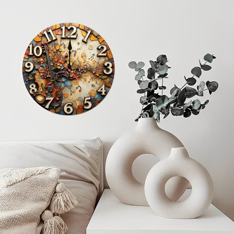 Horloge murale en forme de violon rétro avec feuilles d'automne