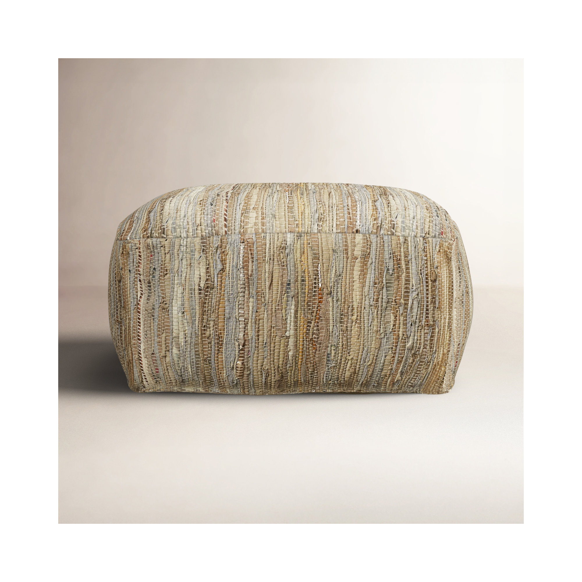 Carden Leather Pouf, Cream Genuine Leather