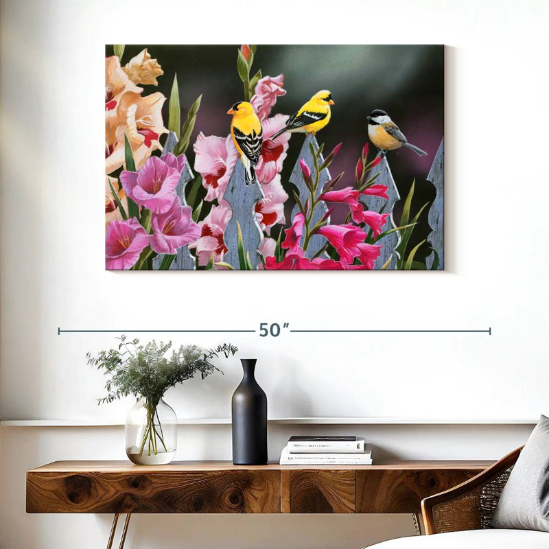 Brampt Feathered Friends And Gladiolus, 26" H x 39" W