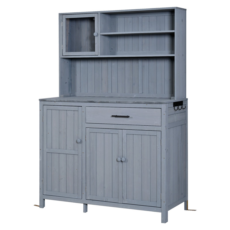 Îlot de cuisine 65 po avec tablettes réglables H 65 po, Gris