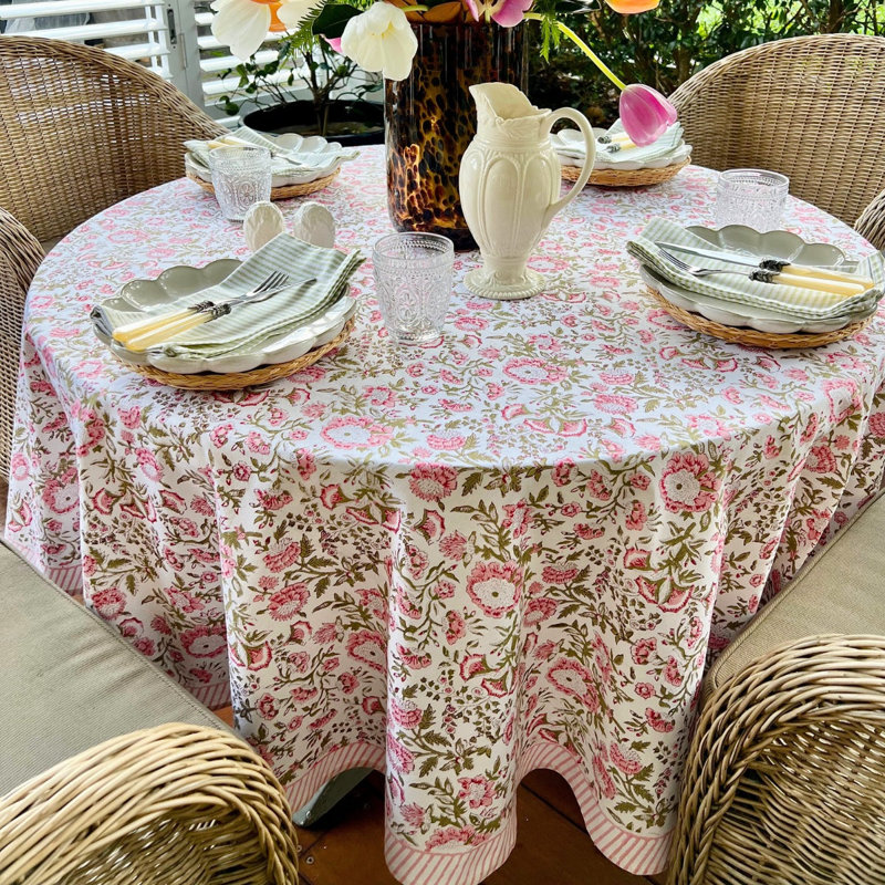 Nappe ronde - Beatrice floral rose et vert, Rond 60 po