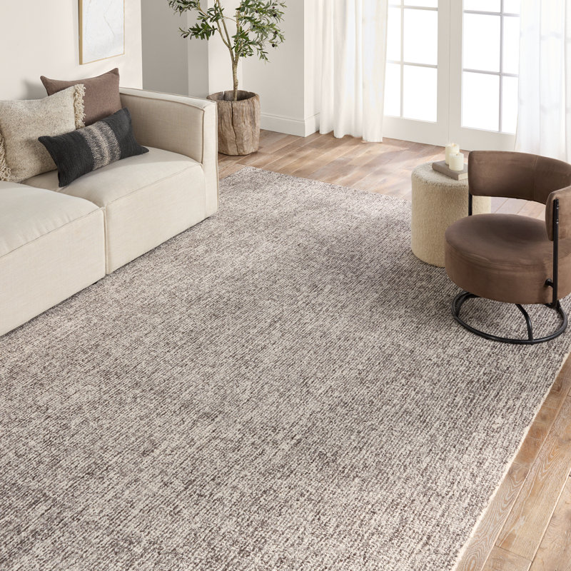 Living Oland Handmade Solid Gray/Cream Area Rug, Rectangle 5' x 8'