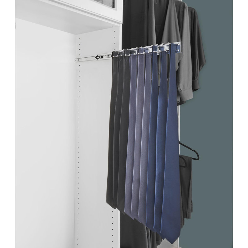 Pullout 14 Inch Side Mount Extending Closet Tie And Belt Organization Storage Rack Holder For Up To 25 Ties, Chrome