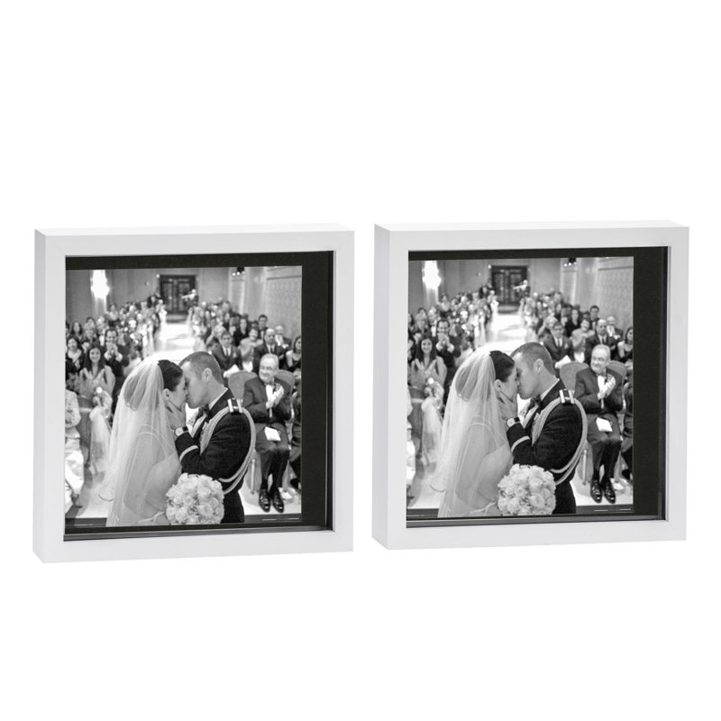 Bevelled Shadow Box Picture Frame with Mat, White/Black
