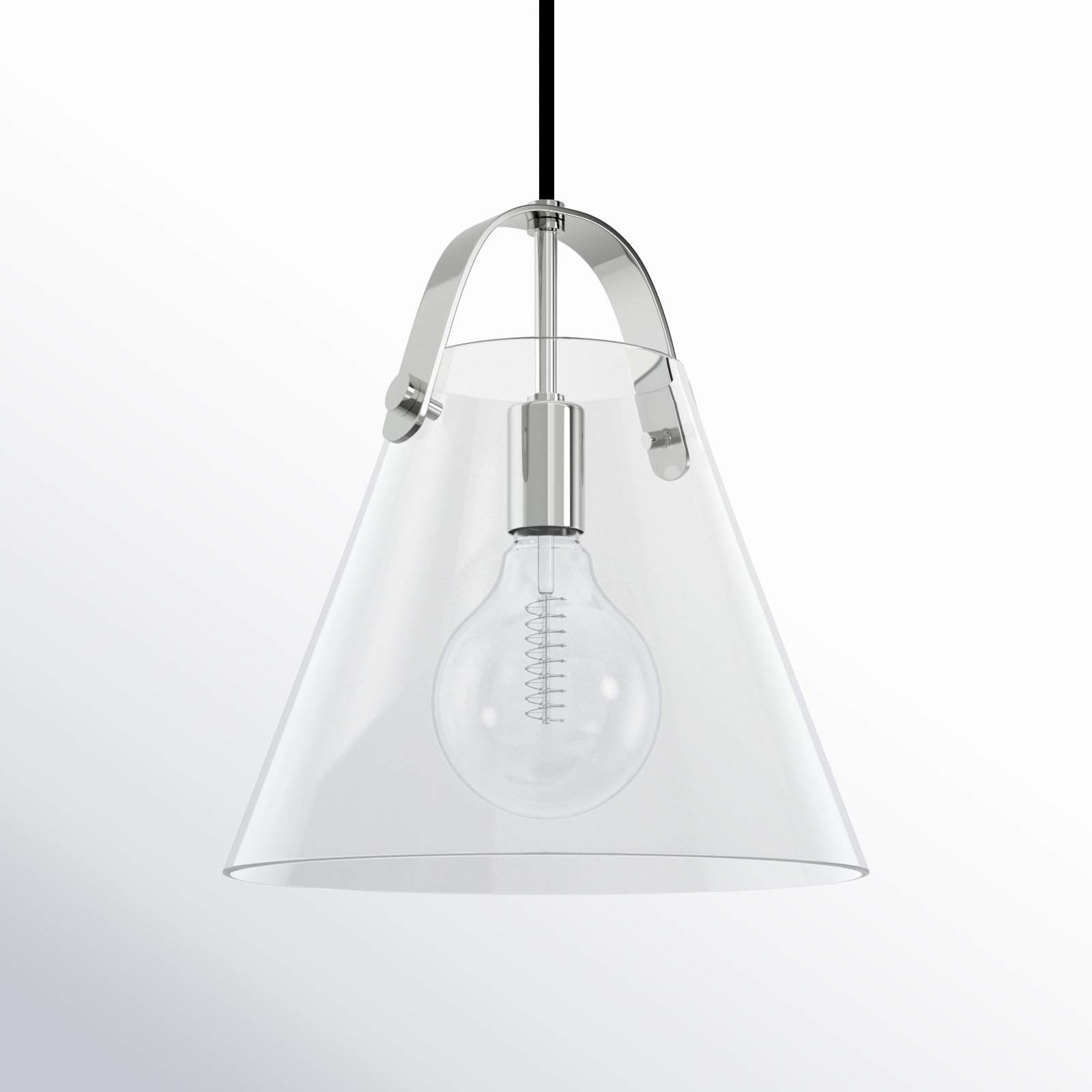 Single Light Glass Pendant, Polished Nickel, 10.5" H x 9" W x 9" D