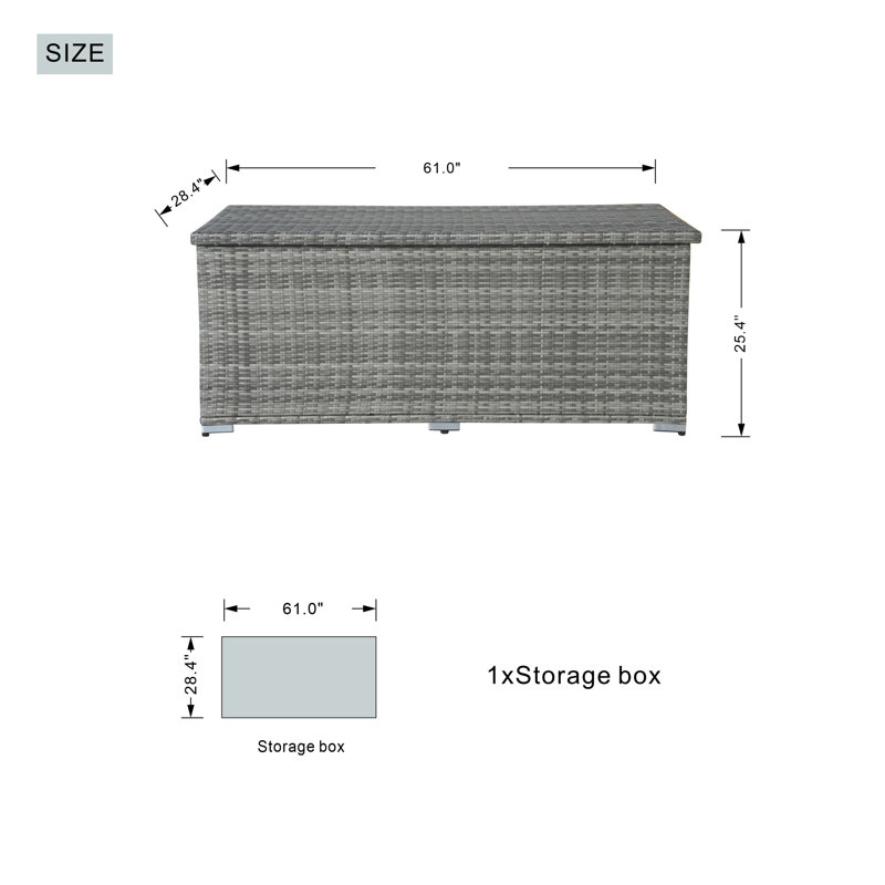 Moda Furnishings Water Resistant Metal Lockable Deck Box, 25.4" H x 61" W x 28.4" D, Gray