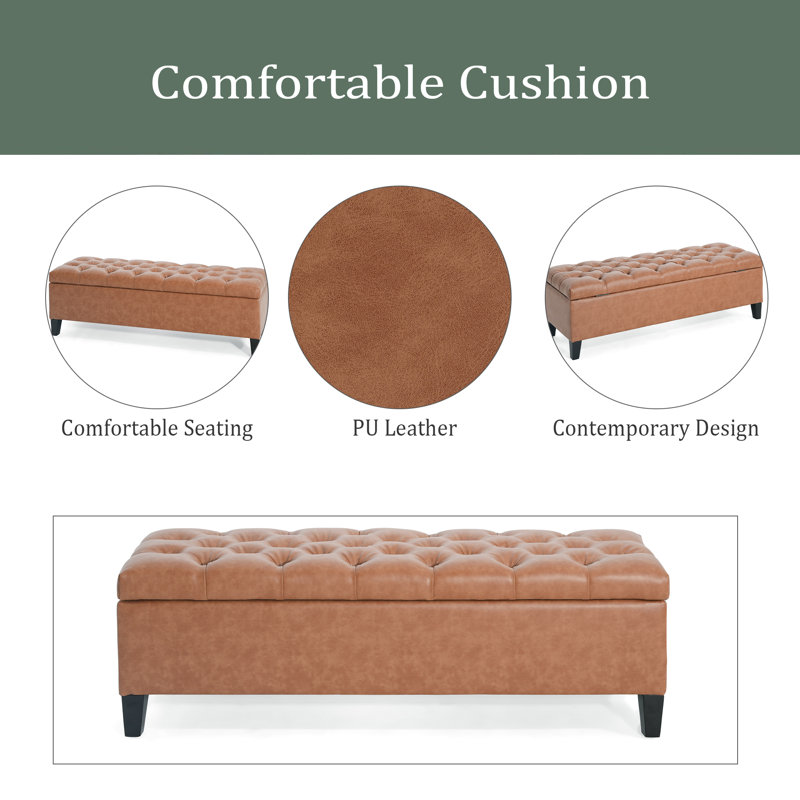 Upholstered Button Tufted Storage Ottoman, PU