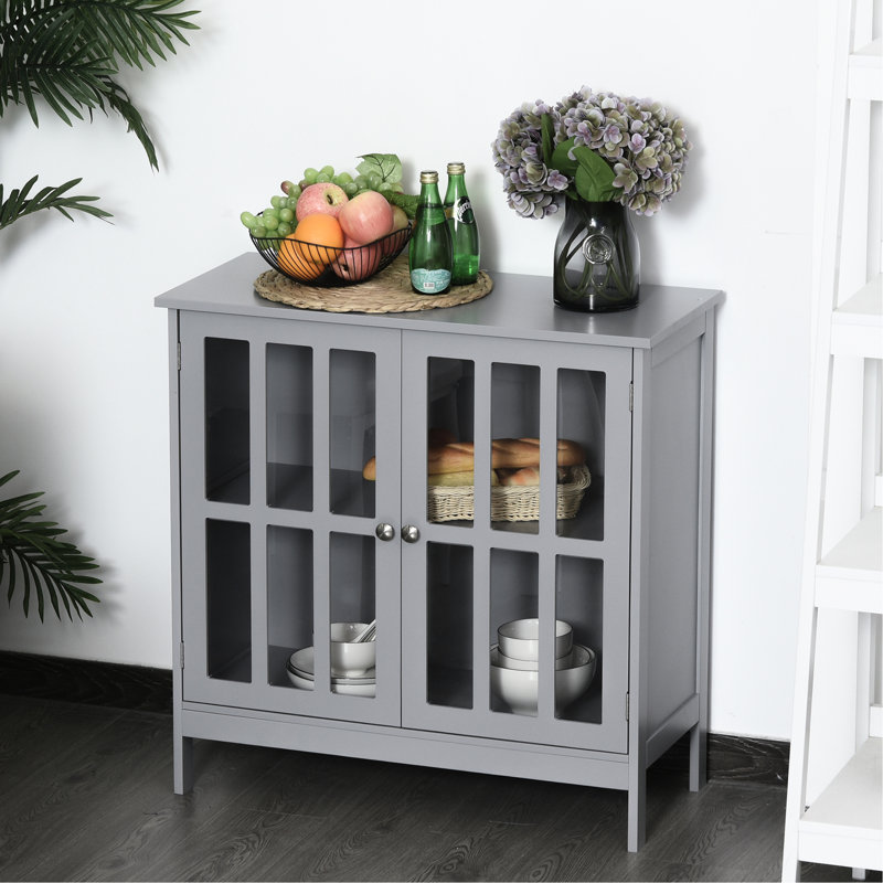 Buffet gris avec rangement à 2 portes. Convient à divers endroits. Matériau,. Portes d'armoire de rangement l 31,5 po x l 14,25 po. , Optimise l'espace