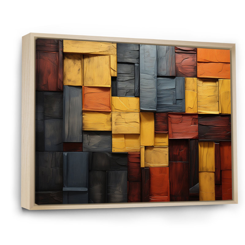 Forest Red Wood Collage II - impressions sur toile modernes, Cadre naturel flottant, H 30 po x l 40 po x P 1,5 po
