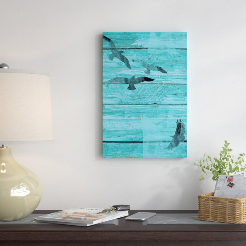 "oiseaux en ciel" , reproduction d’art sur toile tendue, H 24 po x l 16 po x P 1 po, Papier d'art encadré noir, Blanc
