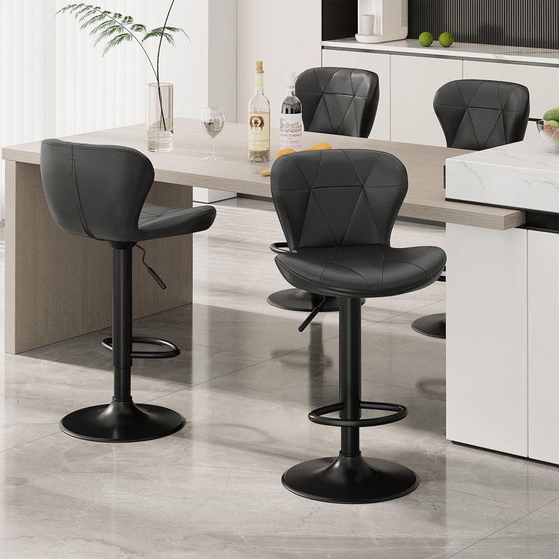 Bar Stools Set Of 4, Adjustable Pu Leather Swivel Barstools,Counter Stools With Back And Footrest,Counter Height Barstools For Bar, Kitchen,Dining,Entertainment Center,Black