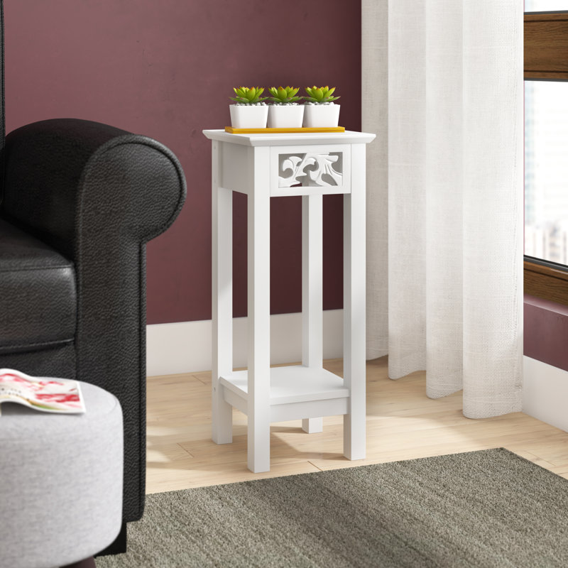 Mcadoo 23.7" H x 10" D x 10" W End Table, Side Table, Plant Stand with Storage Shelf, White, White, 23.5" H x 9.5" W x 9.5" D