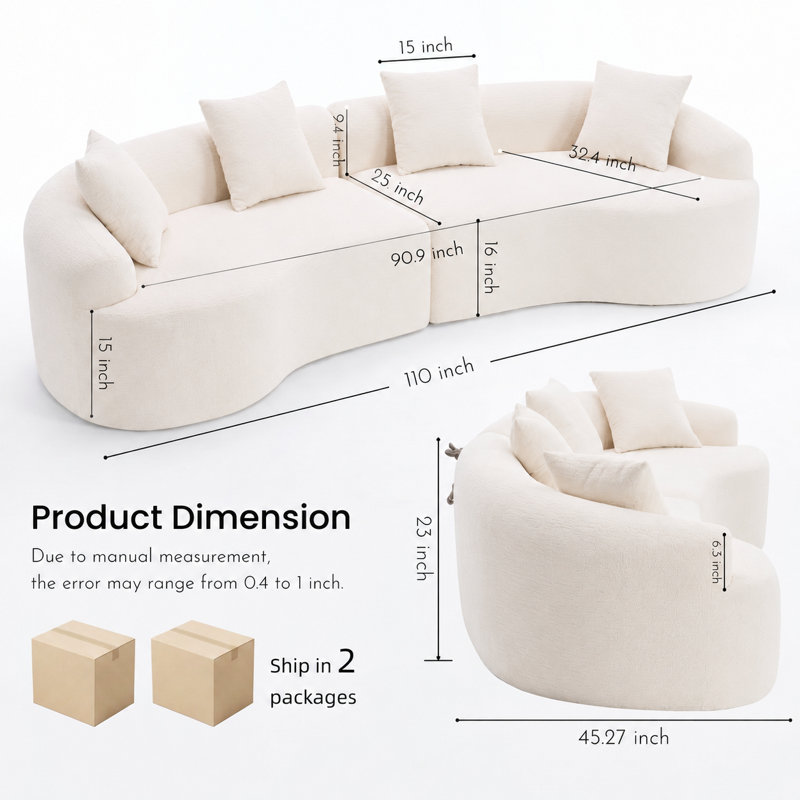 Curved Foam Modular Compression Sofa, 4, White