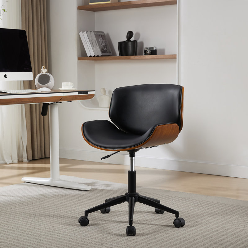 Serenada Faux Leather Mid-Century Office Chair, Black