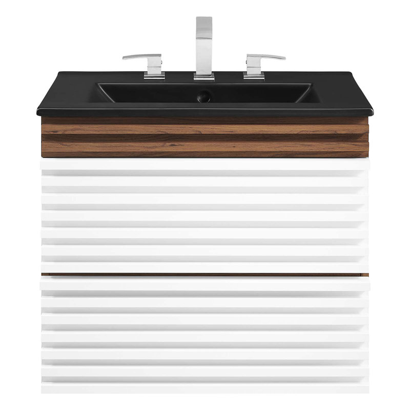 Render 24" Wall-Mount Bathroom Vanity, White/Walnut