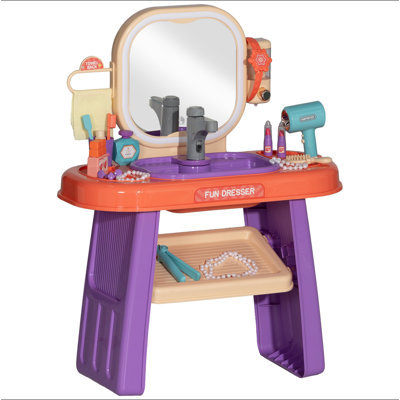 Ensemble de coiffeuse pour enfants Qabo, table de maquillage pour tout-petits avec robinet, miroir, lumière DEL, musique, 23 accessoires, ensemble de jeu de fantaisie pour filles de 3 à 6 ans