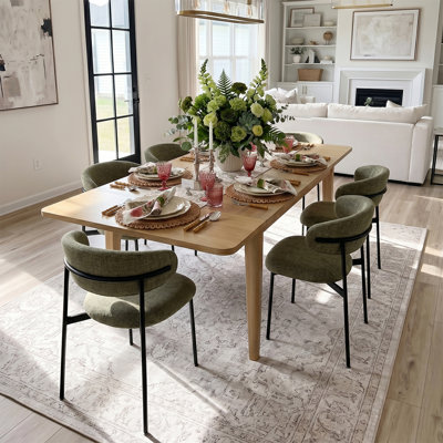 Modern 7-Piece Extendable Dining Set With Rectangular Wood Table And Upholstered Curved Back Chairs