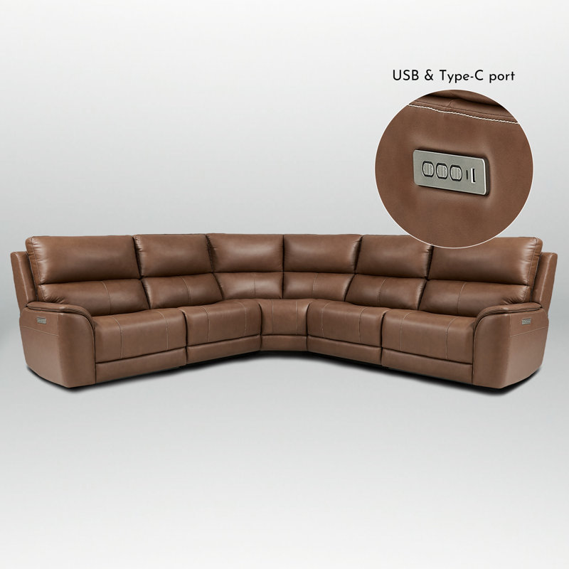 Canapé modulaire en cuir à 5 places modulaire triple avec soutien lombaire réglable sans gravité et port USB intégré