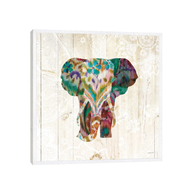 Boho Paisley Elephant III by Danhui Nai - Print on Canvas, 45.72 cm H x 45.72 cm W, White Framed
