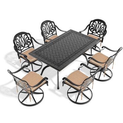 Repas d'extérieur: chaises pivotantes et table rectangulaire en noir résistant aux intempéries: zèbre
