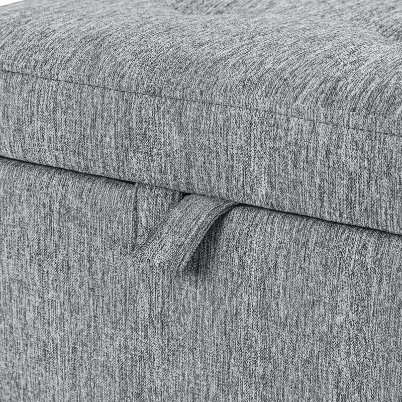 Repose-pieds de rangement carré capitonné de 17,7 po de large Kays, Mélange de lin gris, Noir