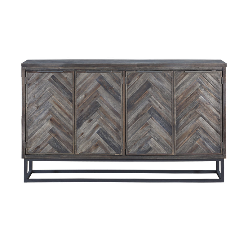 Kaelyn 66" Wide Wood Four Door Weathered Brown Credenza, Brown