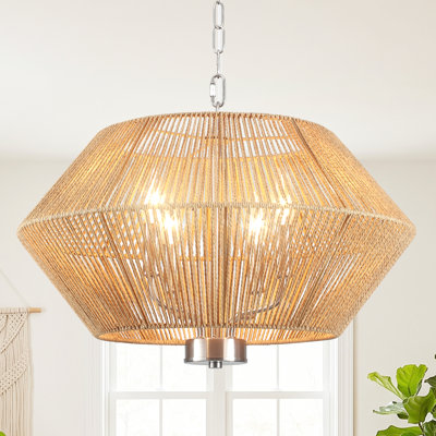 4 - Light Boho Rattan Farmhouse Drum Chandelier For Dining Room Living Room Bedroom