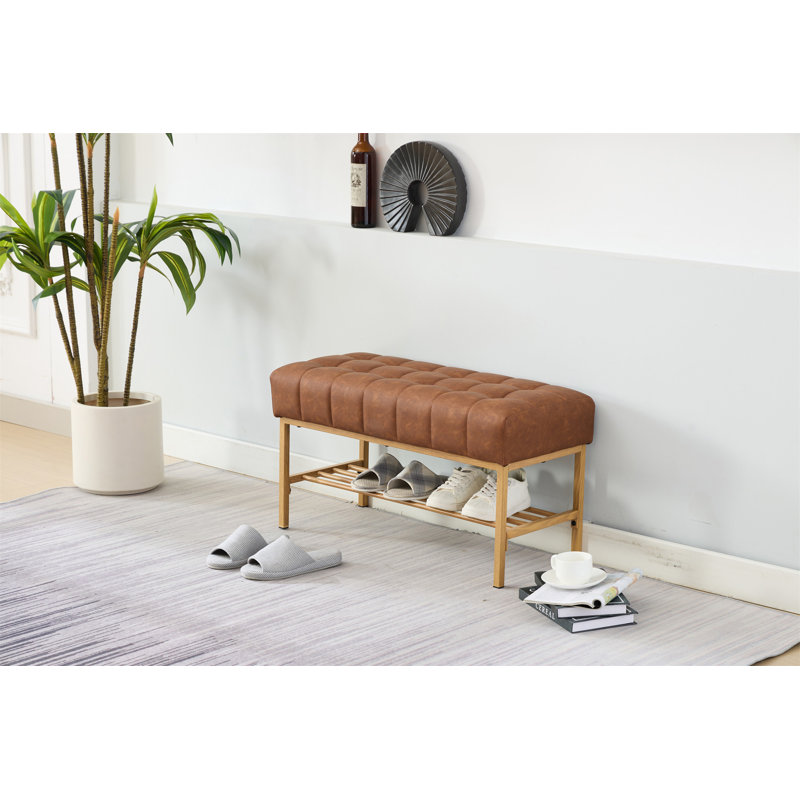 End Of Bed Bench With Shelf,Retro Upholstered Storage Shoe Bench,Modern Bedroom Bench With Metal Legs For Living Room,Entryway,Dining Room,300 Lb
