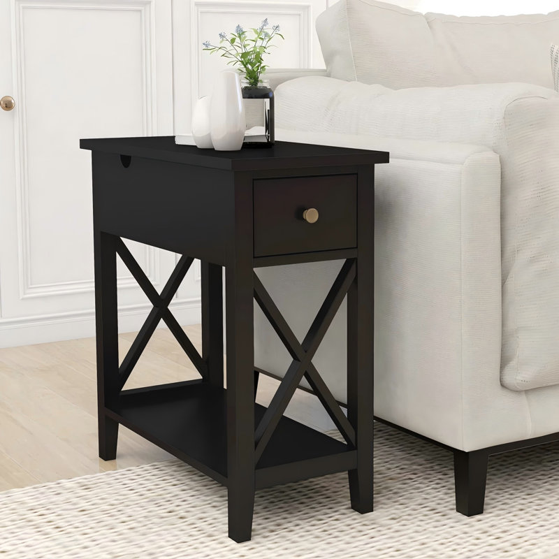 Table de bout Farmhouse, table d'appoint étroite, Noir