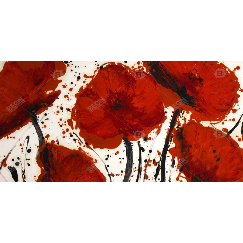 Abstract paint splash red flowers - 24"x48" Framed canvas