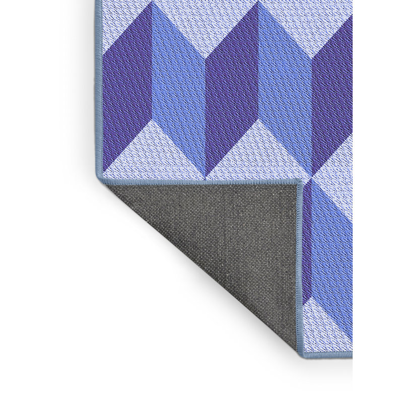 Tapis bleu à carreaux en laine, Rectangle 7 pi x 10 pi